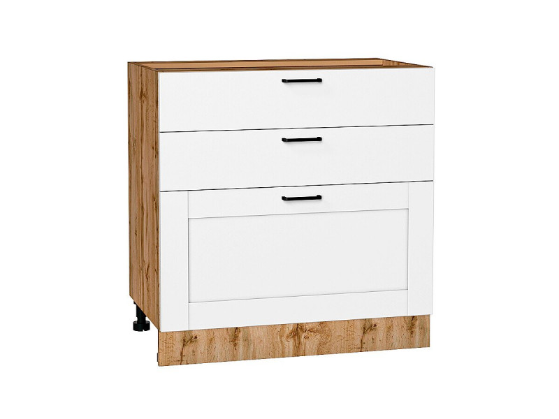 Кухня 816*800*Шкаф нижний с 3-мя ящиками Лофт Super White/Дуб Вотан